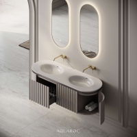 Belgravia Double Vanity Unit & Stone Basin 1400mm Sabbia Grigio Oak